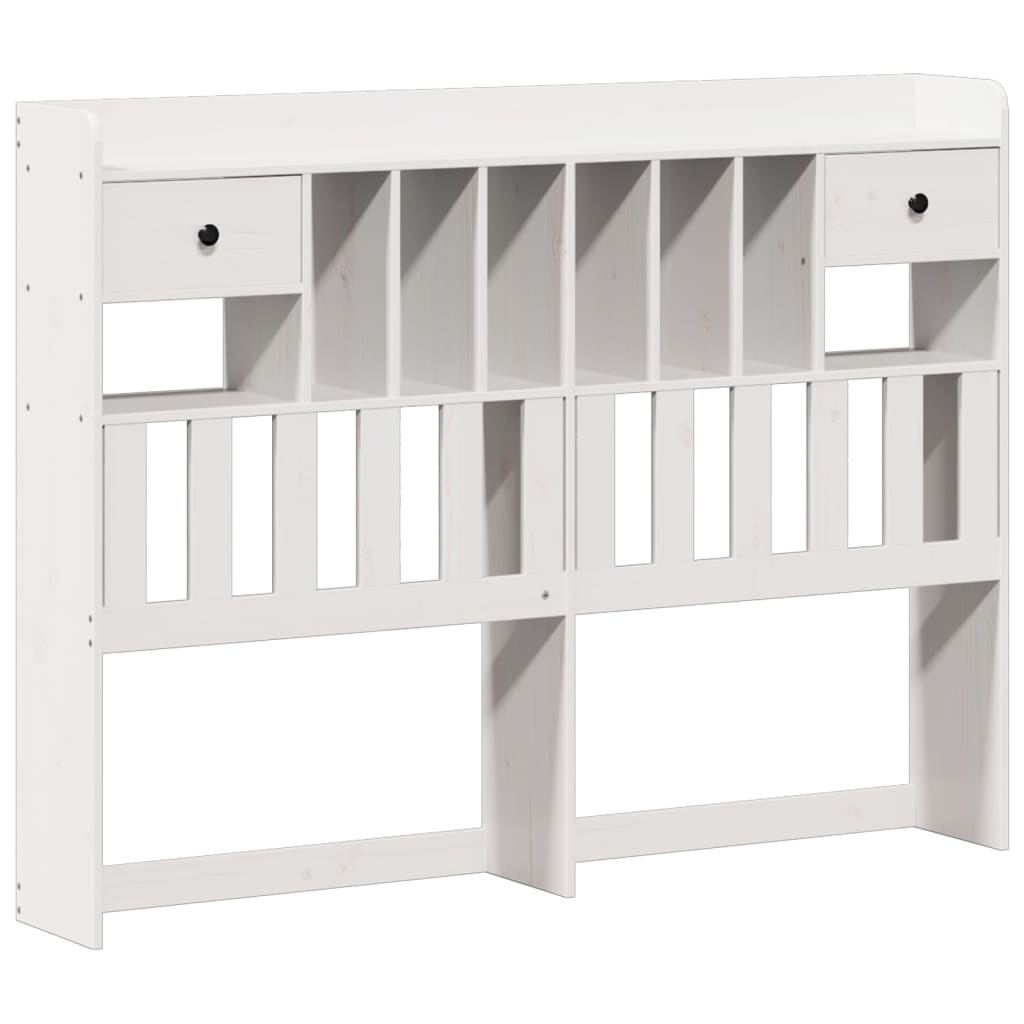White Solid Pine Wood Bookcase Bed Frame 135x190cm (Mattress Excluded)