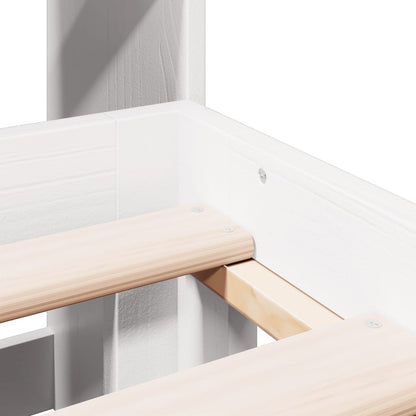 White Solid Pine Wood Bookcase Bed Frame 135x190cm (Mattress Excluded)