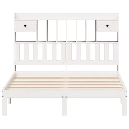 Solid Pine White Bookcase Bed Frame 140x200cm - Mattress Not Included