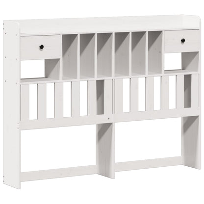 Solid Pine White Bookcase Bed Frame 140x200cm - Mattress Not Included