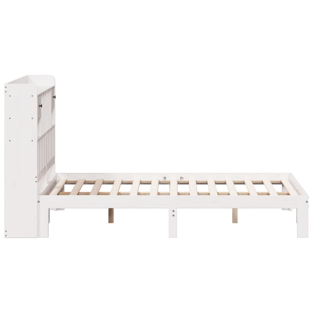 Solid Pine White Bookcase Bed Frame 150x200cm - Mattress Not Included