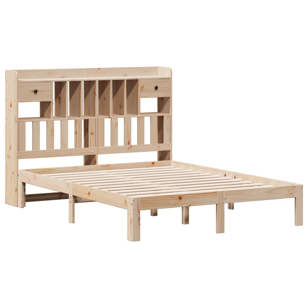 Solid Pine Bookcase Bed 160x200cm - Mattress Not Included