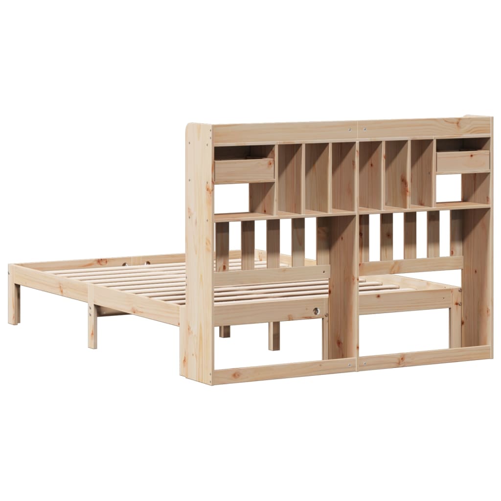 Solid Pine Bookcase Bed 160x200cm - Mattress Not Included