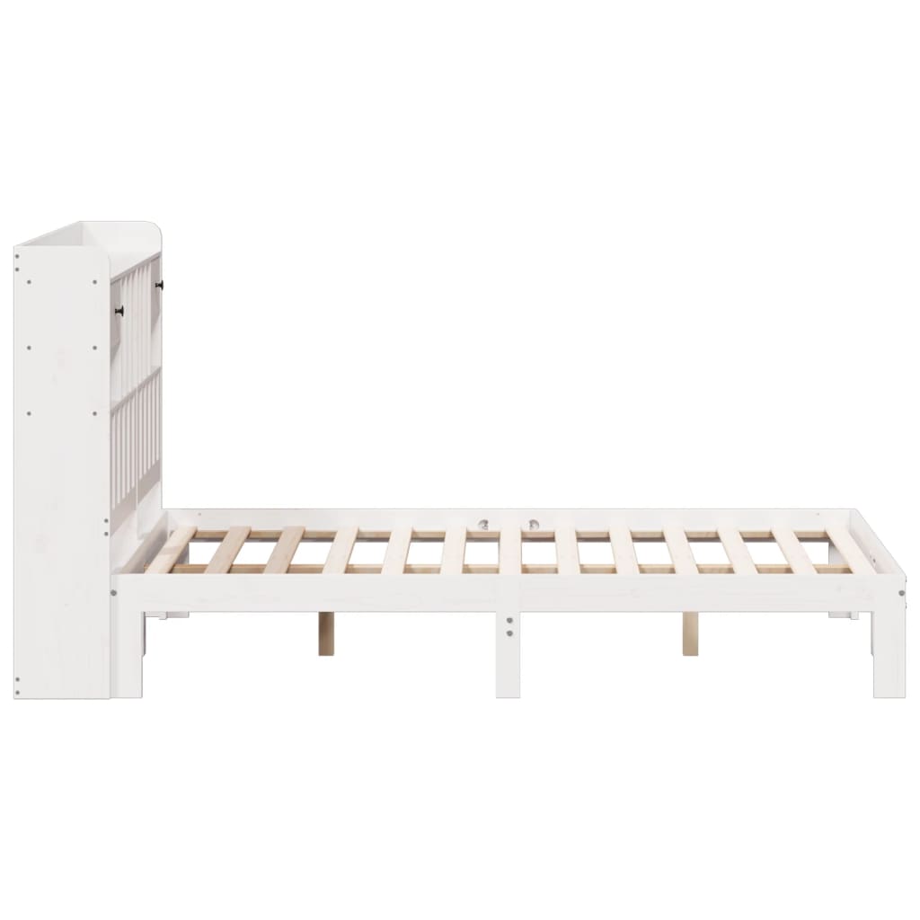 White Solid Pine Wood Bookcase Bed Frame 160x200cm (No Mattress)
