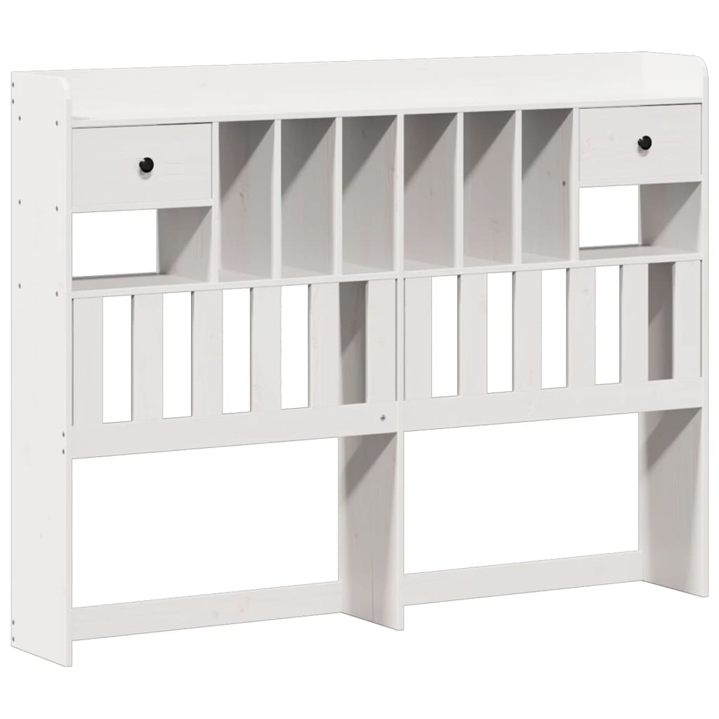 White Solid Pine Wood Bookcase Bed Frame 160x200cm (No Mattress)