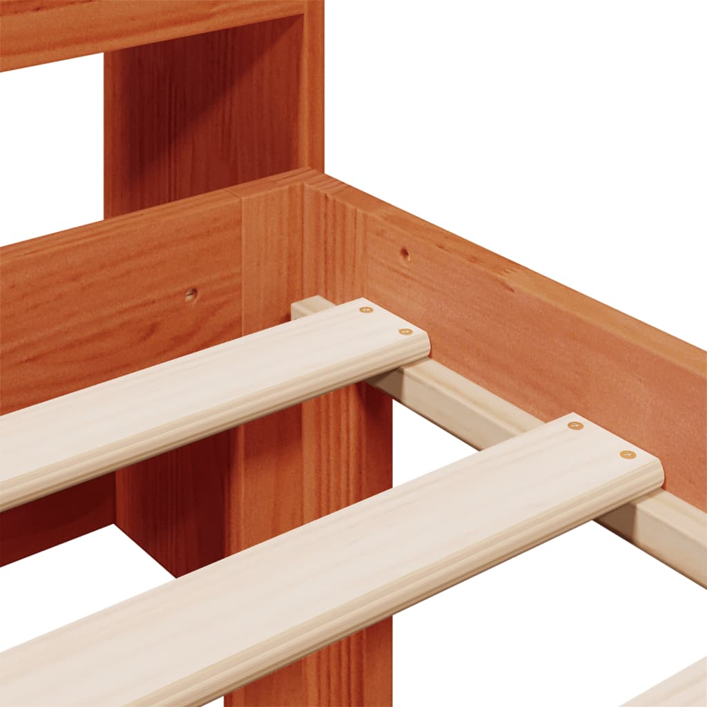 Solid Pine Wax Brown Bookcase Bed 75x190cm - Mattress Not Included