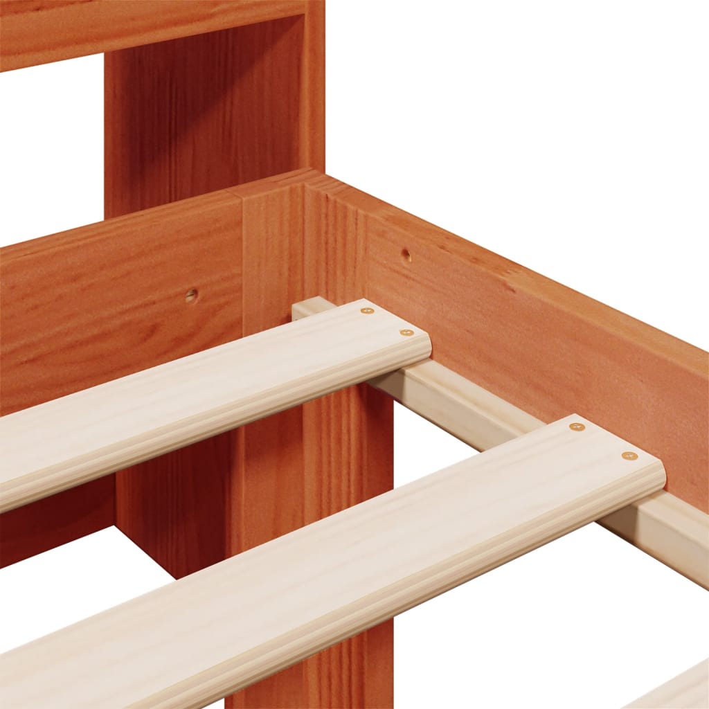 Solid Pine Bookcase Bed Frame, Wax Brown, 100x200cm, No Mattress