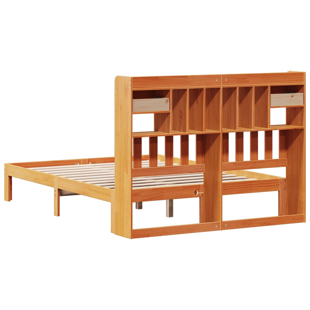 Solid Pine Bookcase Bed, Wax Brown 140x200cm - No Mattress