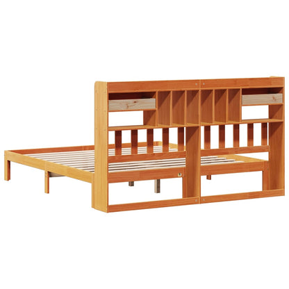 Wax Brown Solid Pine Bookcase Bed Frame 180x200cm - No Mattress