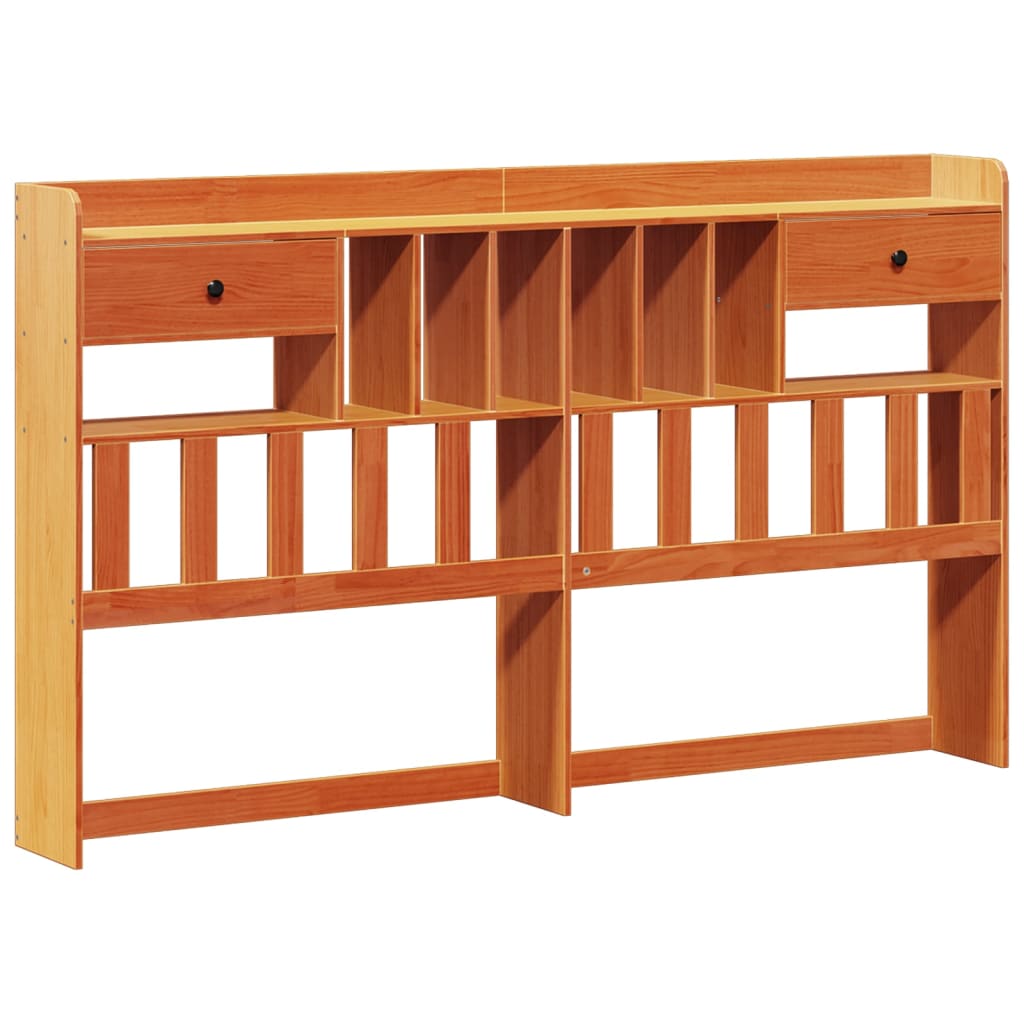Wax Brown Solid Pine Bookcase Bed Frame 180x200cm - No Mattress