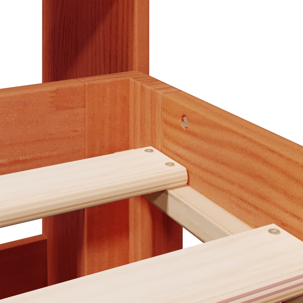 Wax Brown Solid Pine Bookcase Bed Frame 180x200cm - No Mattress