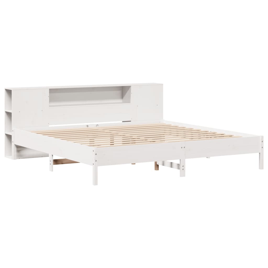 Solid Pine Bookcase Bed, White 200x200 cm - No Mattress Included