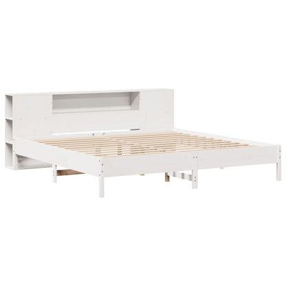 Solid Pine Bookcase Bed, White 200x200 cm - No Mattress Included