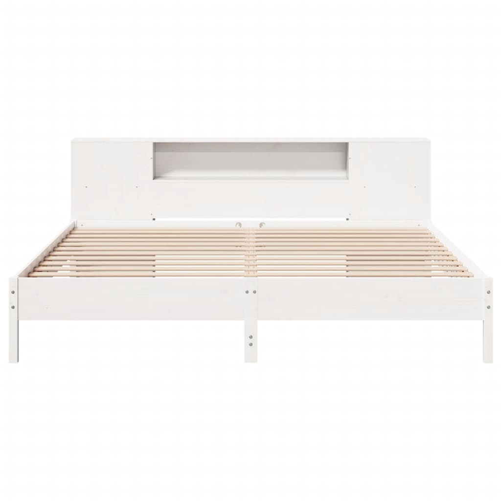 Solid Pine Bookcase Bed, White 200x200 cm - No Mattress Included