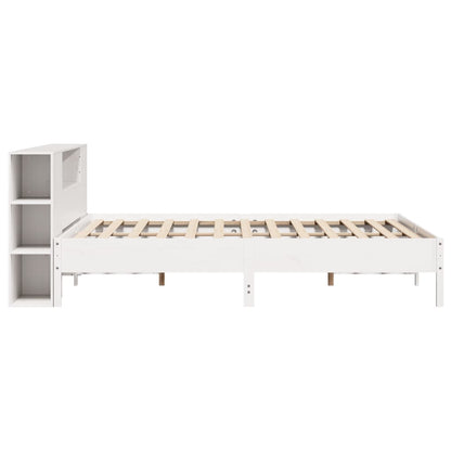 Solid Pine Bookcase Bed, White 200x200 cm - No Mattress Included