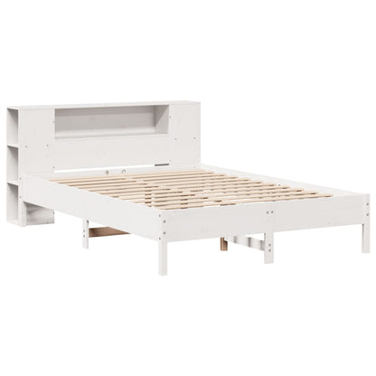 Solid Wood Pine Bookcase Bed Frame, White, 150x200 cm King Size