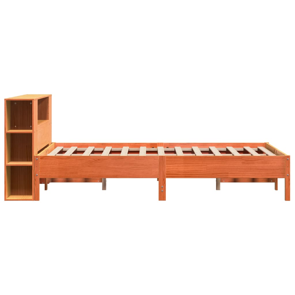 Wax Brown Solid Pine Wood Bookcase Bed 140x200 cm (Mattress Not Included)