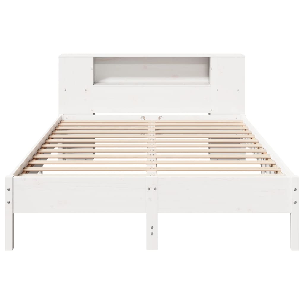 Solid Pine Wood White Bookcase Bed Frame 120x200 cm
