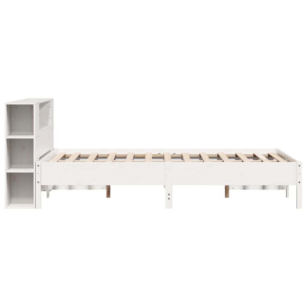 Solid Pine Wood White Bookcase Bed Frame 120x200 cm