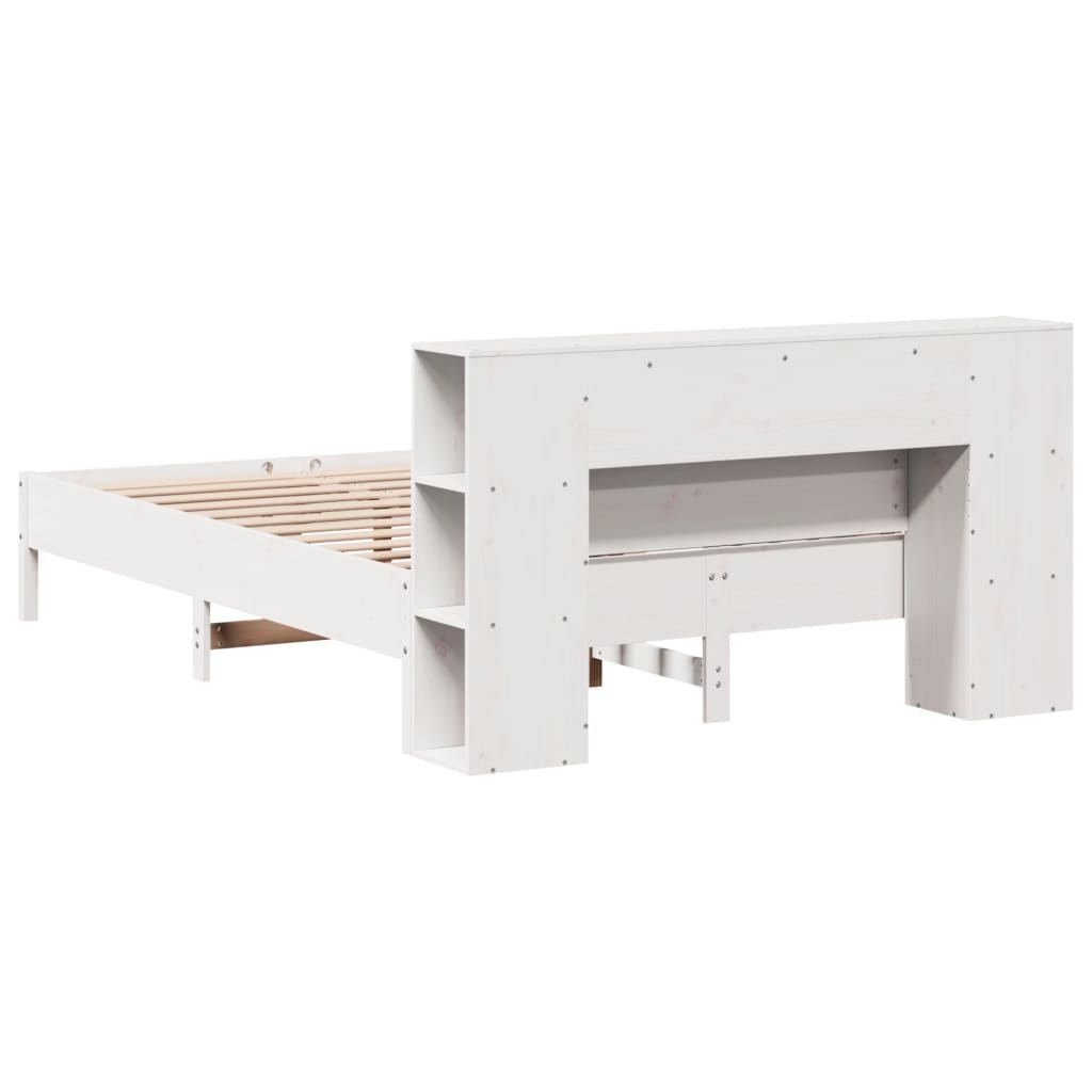 Solid Pine Wood White Bookcase Bed Frame 120x200 cm