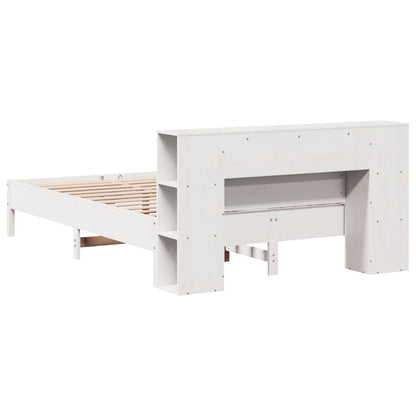 Solid Pine Wood White Bookcase Bed Frame 120x200 cm