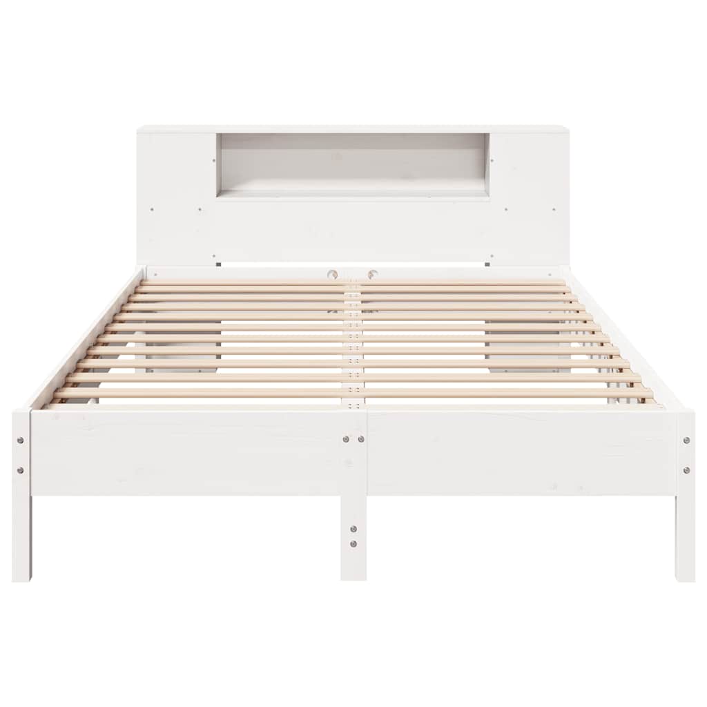 Solid Wood Pine Bookcase Bed, White 140x190 cm – No Mattress Included