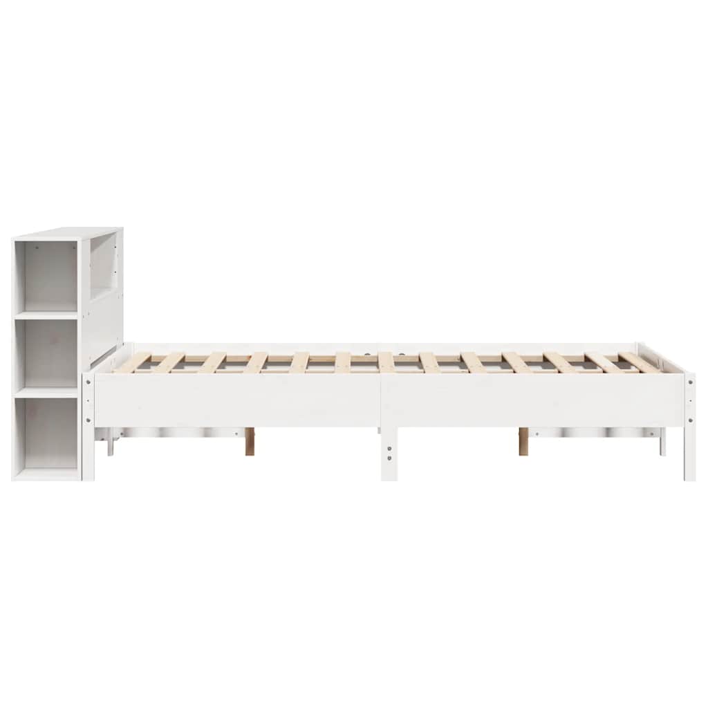 Solid Wood Pine Bookcase Bed, White 140x190 cm – No Mattress Included