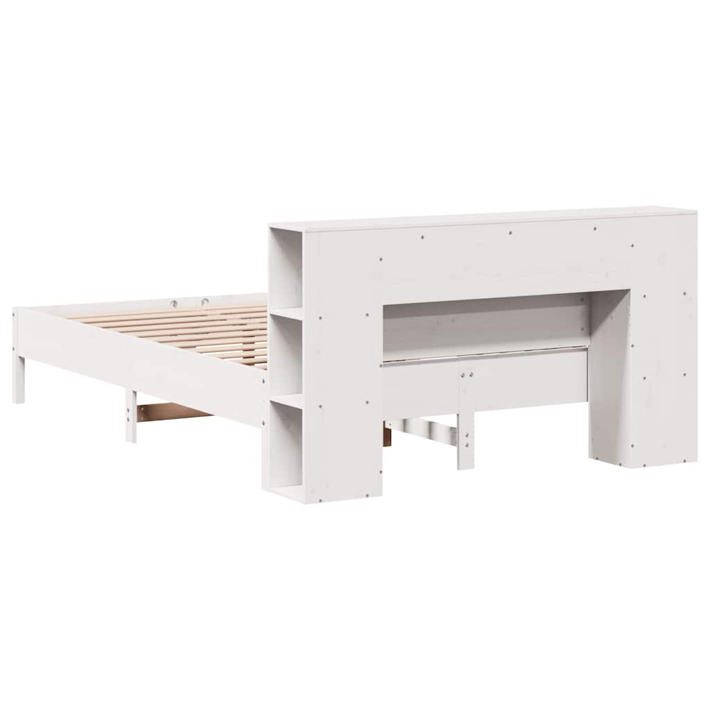 Solid Wood Pine Bookcase Bed, White 140x190 cm – No Mattress Included