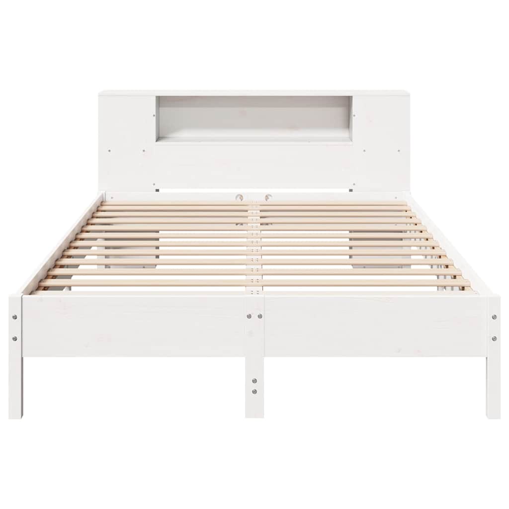 Solid Pine Bookcase Bed Frame, White 120x190cm, Small Double