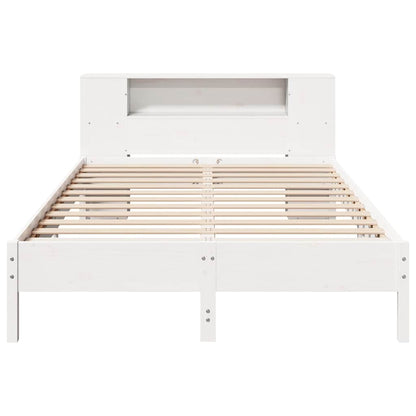 Solid Pine Bookcase Bed Frame, White 120x190cm, Small Double
