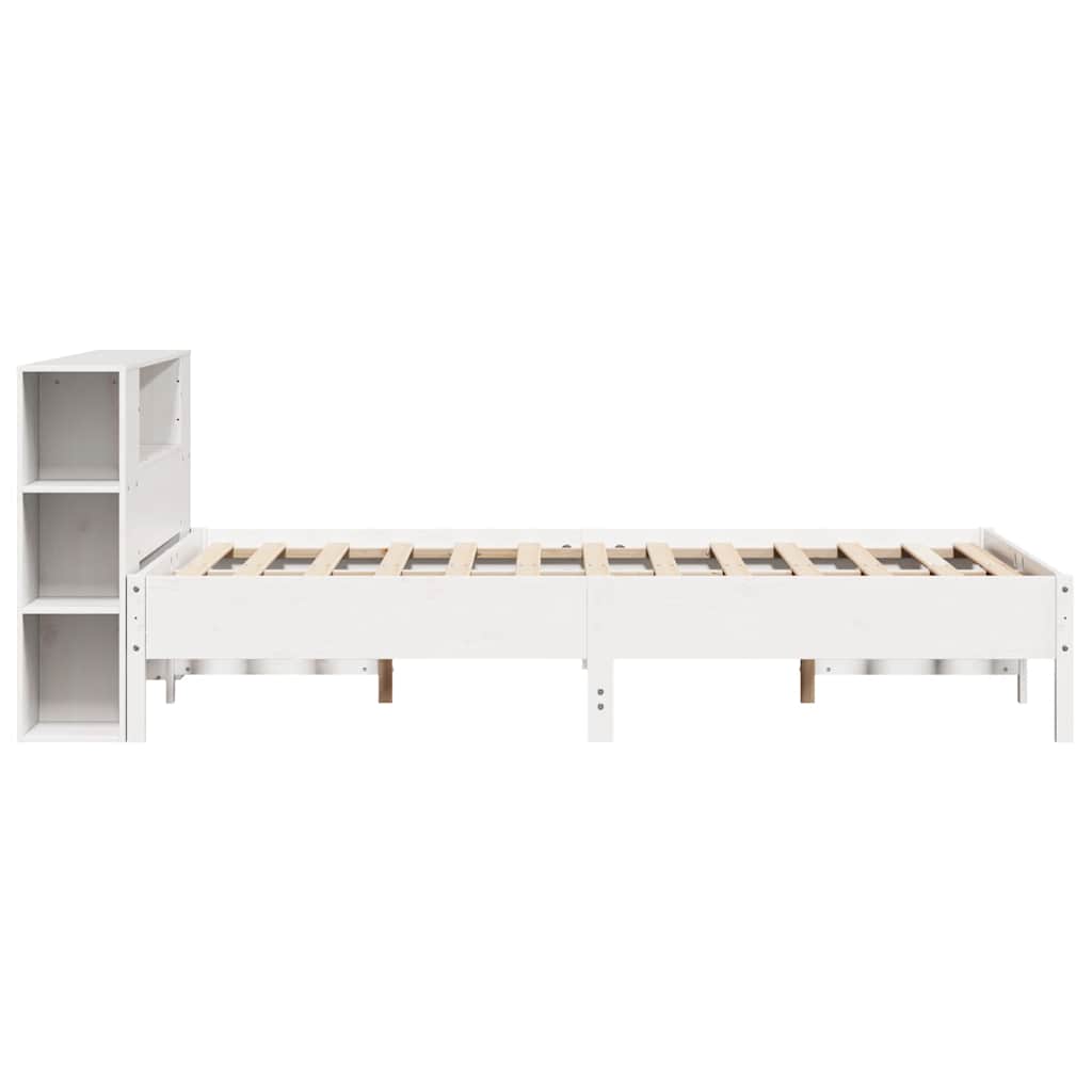Solid Pine Bookcase Bed Frame, White 120x190cm, Small Double