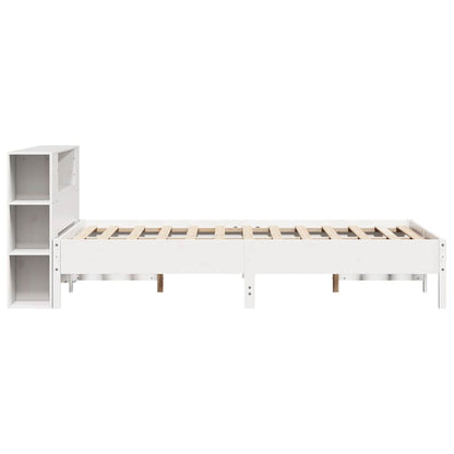 Solid Pine Bookcase Bed Frame, White 120x190cm, Small Double