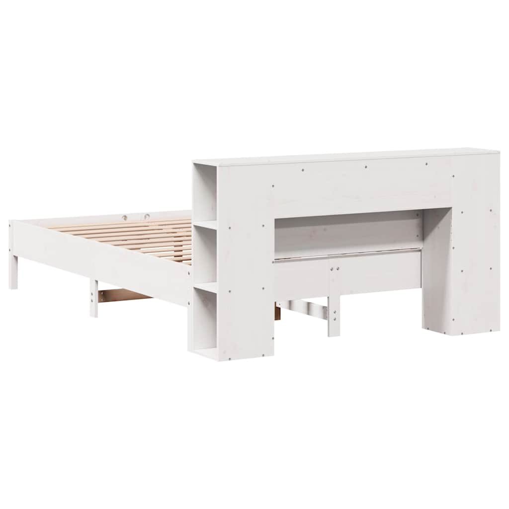 Solid Pine Bookcase Bed Frame, White 120x190cm, Small Double