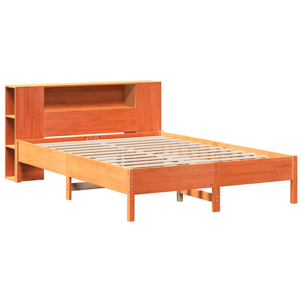 Solid Pine Wax Brown Bookcase Bed Frame 120x190cm Small Double