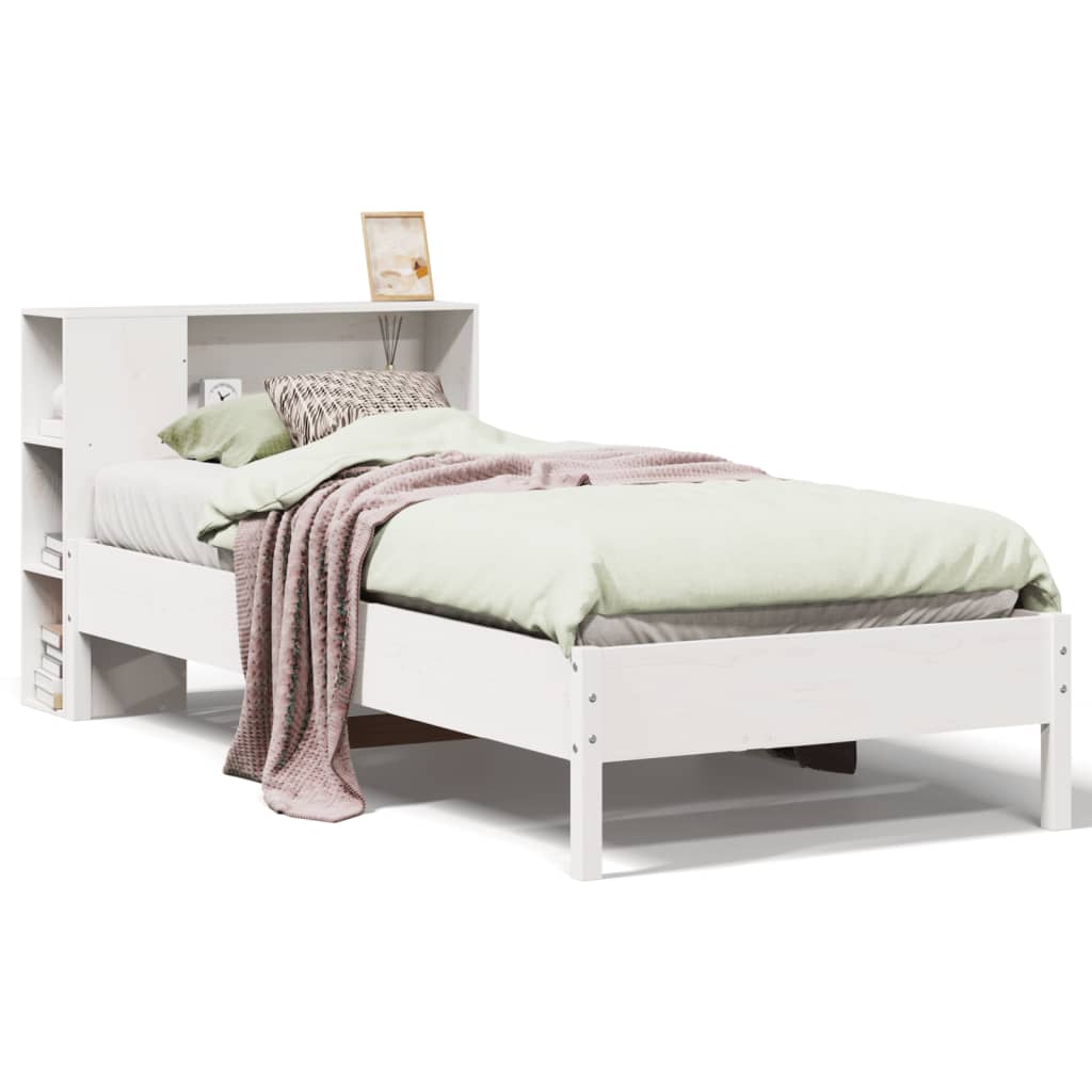 Solid Pine White Bookcase Bed 100x200cm - Mattress Not Included