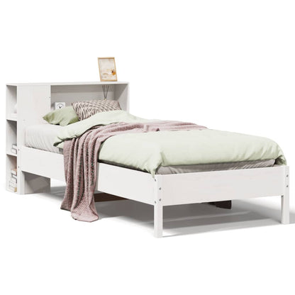 Solid Pine White Bookcase Bed 100x200cm - Mattress Not Included