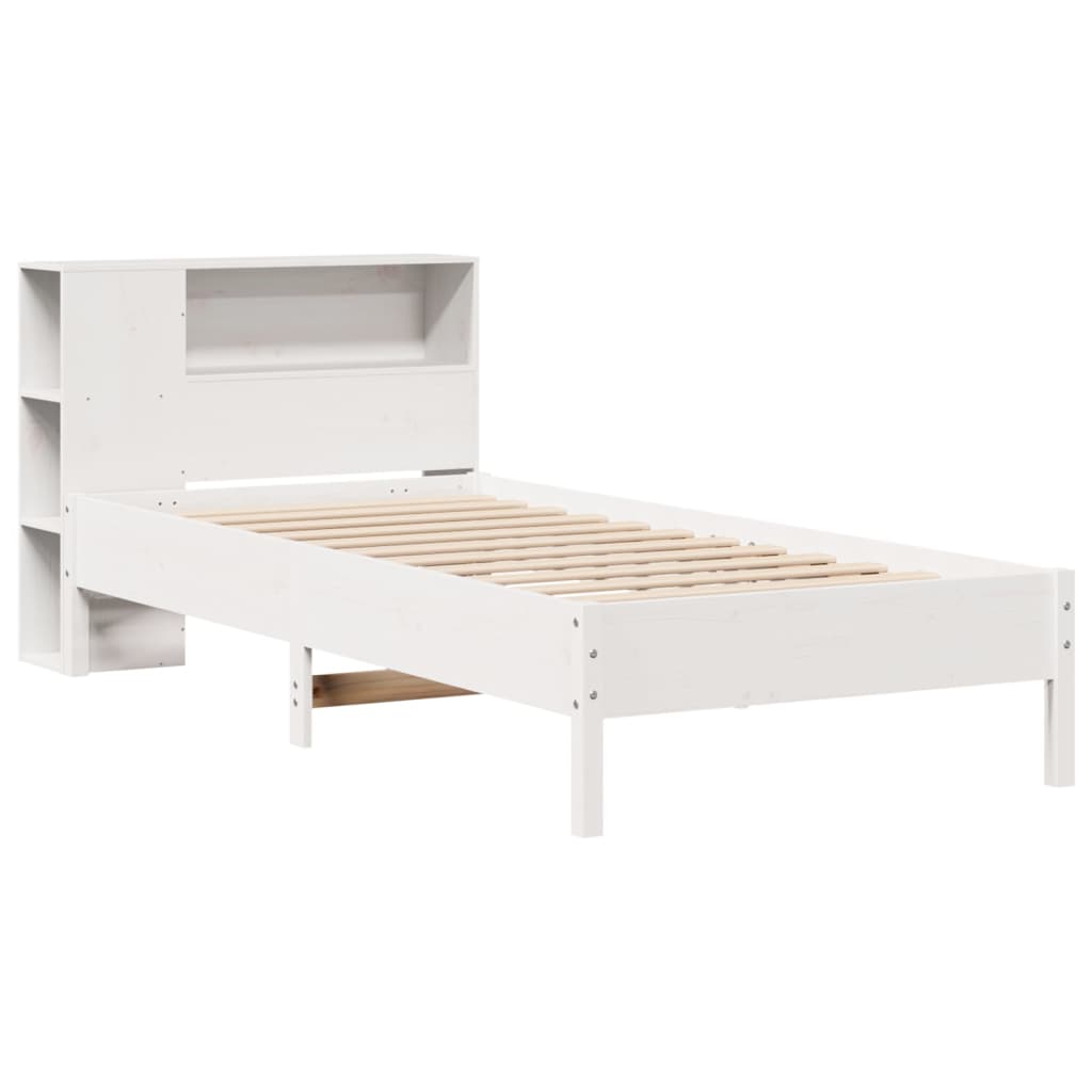 Solid Pine White Bookcase Bed 100x200cm - Mattress Not Included