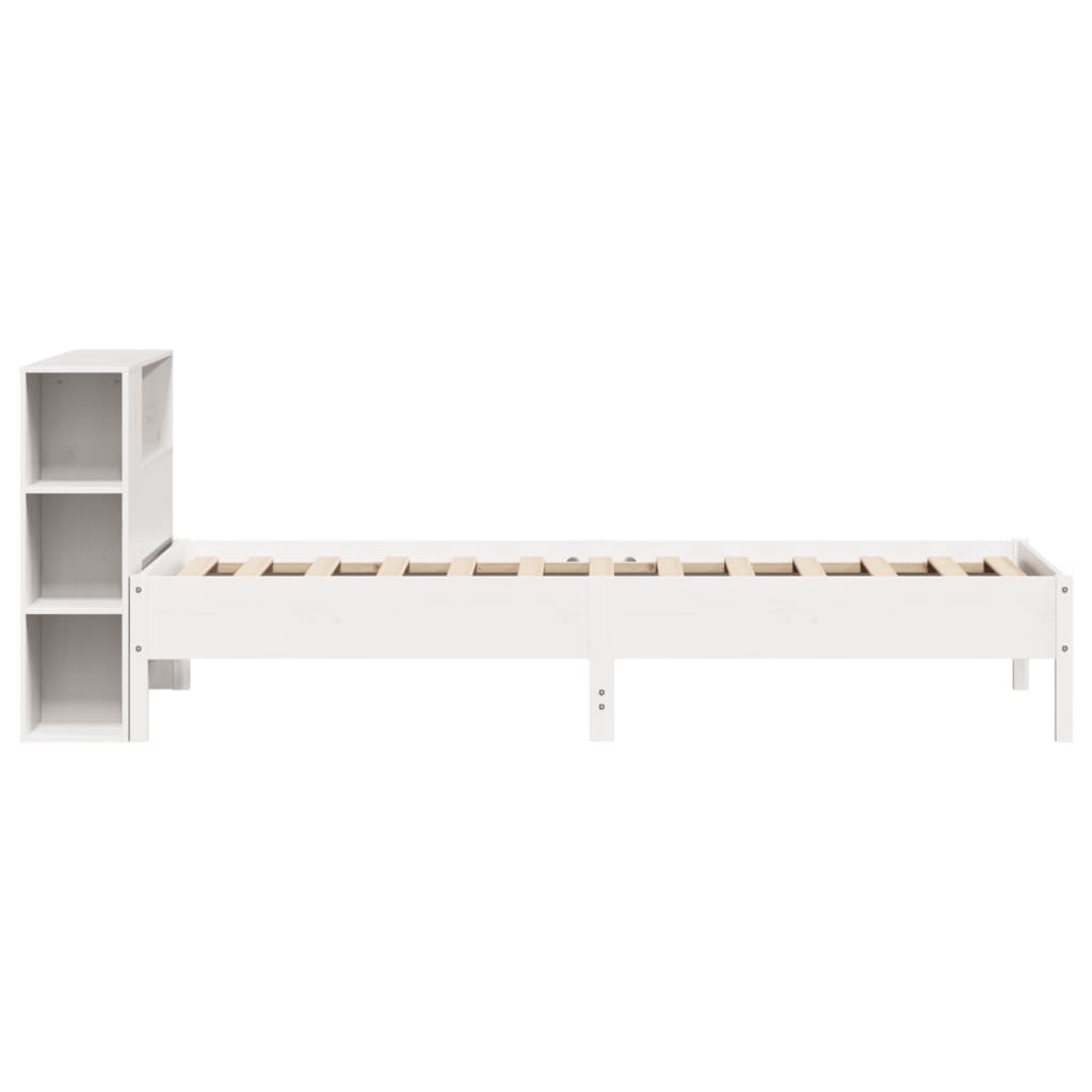 Solid Pine White Bookcase Bed 100x200cm - Mattress Not Included
