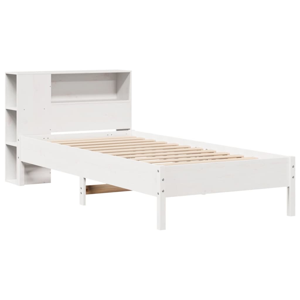 White Solid Wood Pine Bookcase Bed 75x190 cm - No Mattress Included
