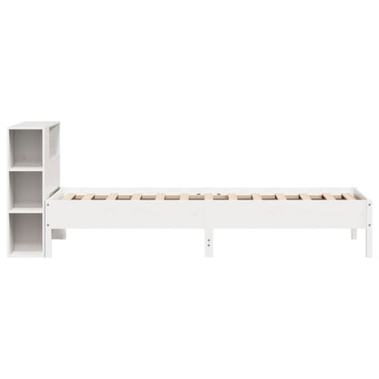 White Solid Wood Pine Bookcase Bed 75x190 cm - No Mattress Included