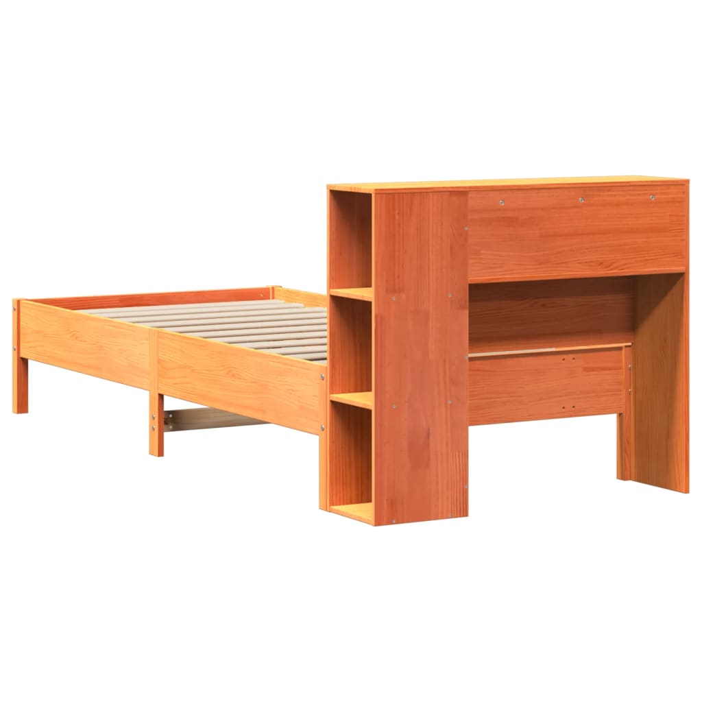 Solid Pine Wax Brown Bookcase Bed, No Mattress, 75x190cm