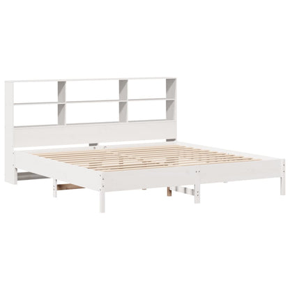 White Solid Pine Wood Bookcase Bed, Super King 180x200 cm