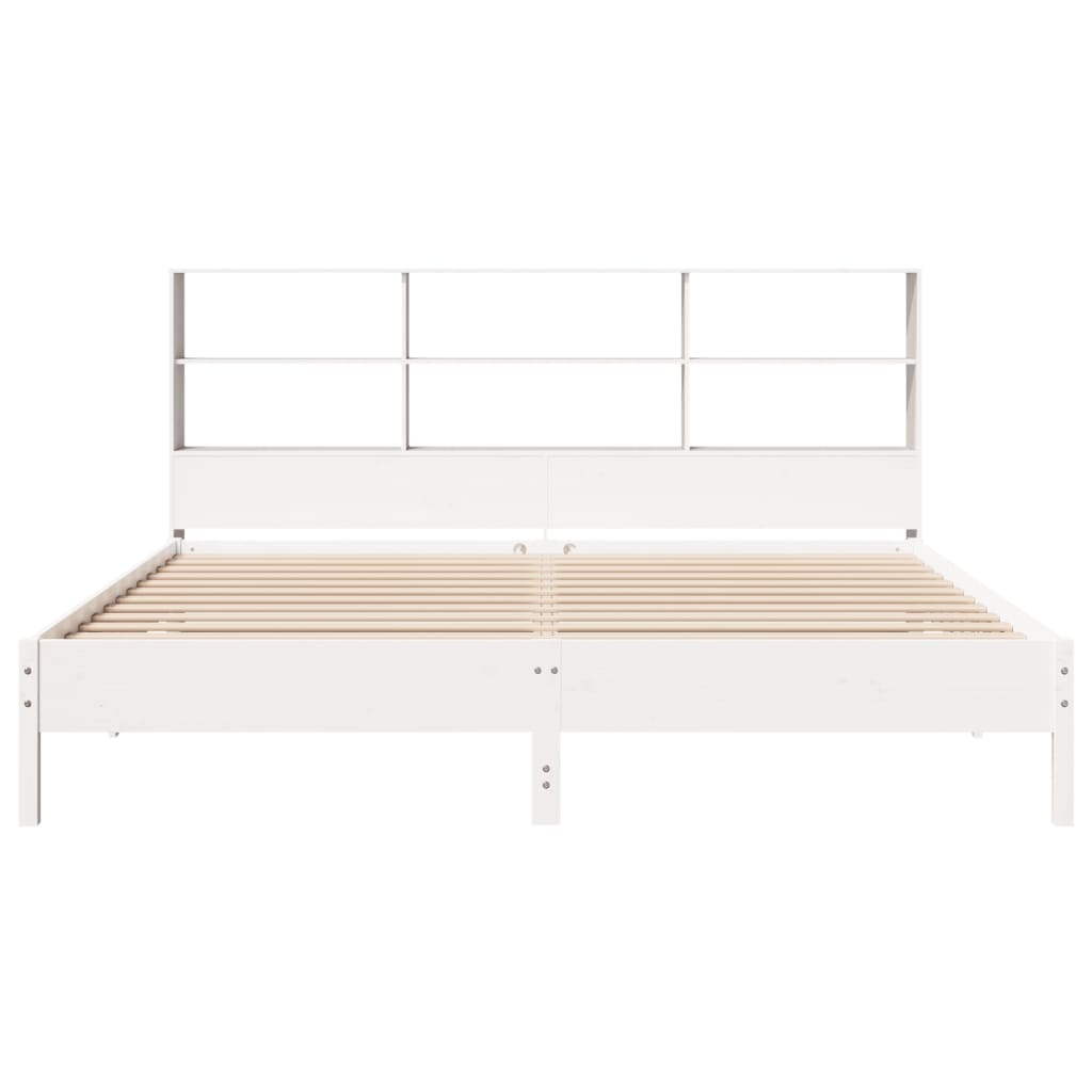 White Solid Pine Wood Bookcase Bed, Super King 180x200 cm