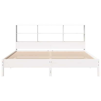 White Solid Pine Wood Bookcase Bed, Super King 180x200 cm