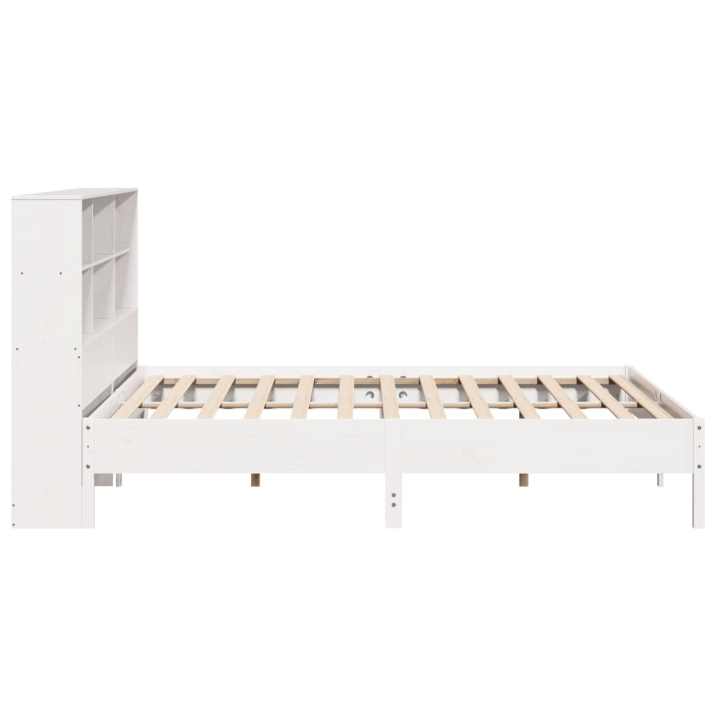 White Solid Pine Wood Bookcase Bed, Super King 180x200 cm