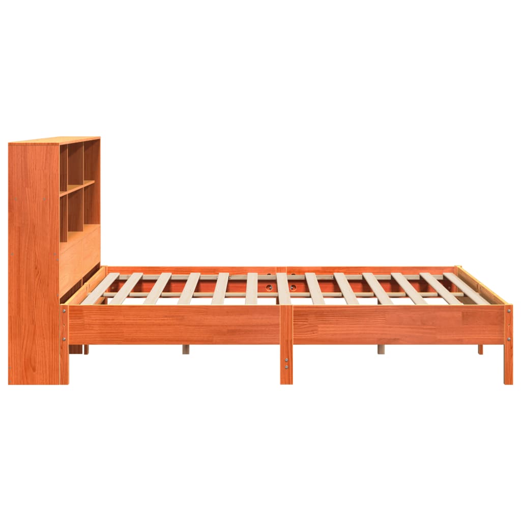 Solid Pine Wax Brown Super King Bookcase Bed Frame 180x200 cm