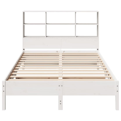 Solid Pine White Bookcase Bed Frame 160x200cm - No Mattress