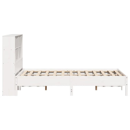 Solid Pine White Bookcase Bed Frame 160x200cm - No Mattress