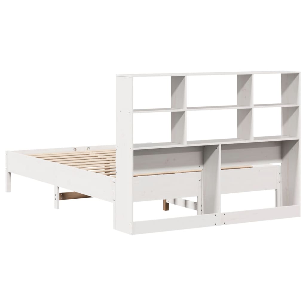 Solid Pine White Bookcase Bed Frame 160x200cm - No Mattress