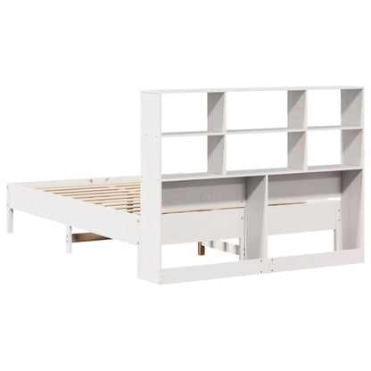 Solid Pine White Bookcase Bed Frame 160x200cm - No Mattress